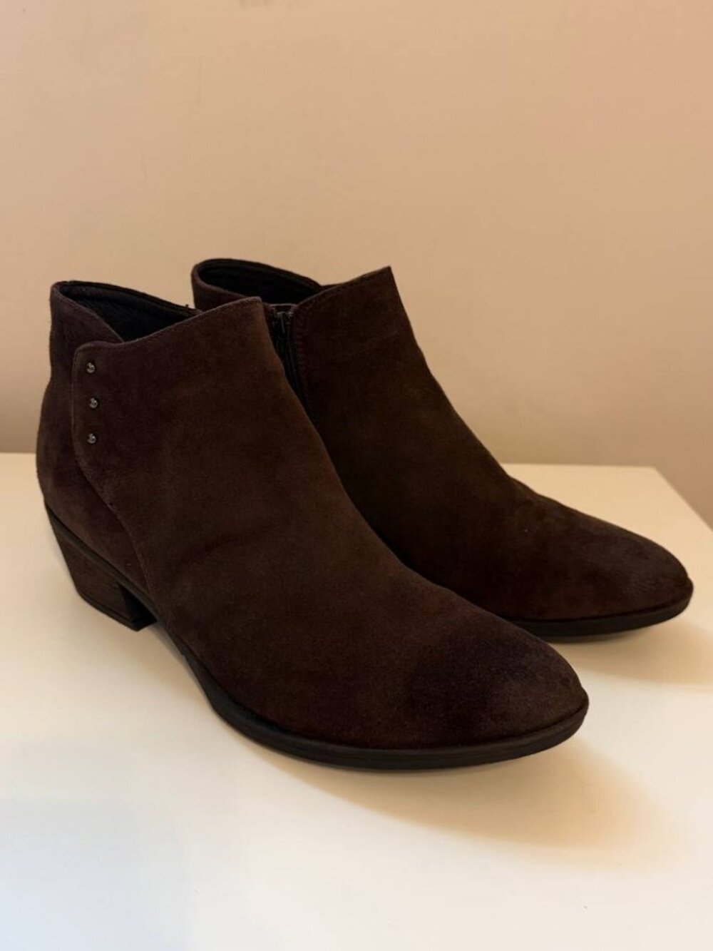 Joseph Seibel - Daphne Brown Western Suede Zip Stud Ankle Boots - Size 10.5